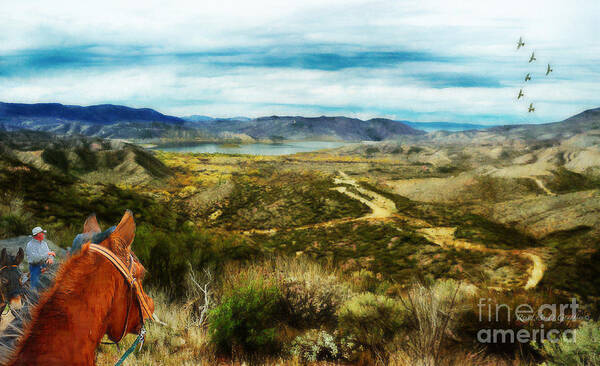Photoshop Poster featuring the digital art View of Vail Lake on Horseback by Rhonda Strickland