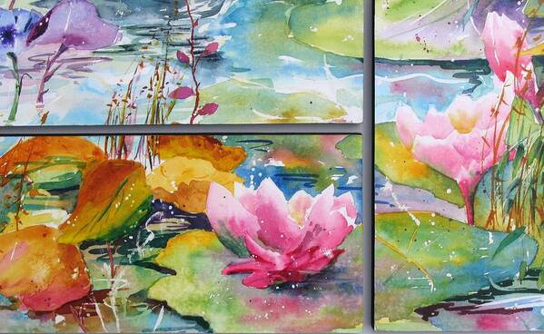 Watercolours Poster featuring the painting Waterlillies Triptych by John Nussbaum