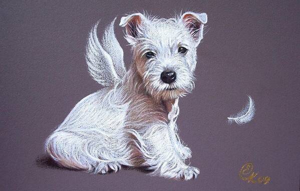 Dog Poster featuring the drawing Westie angel by Elena Kolotusha
