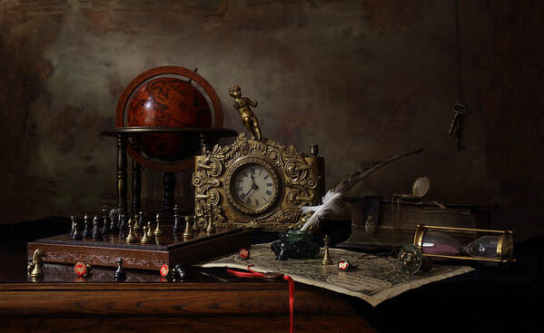 Dark Poster featuring the photograph Still Life With Chess #1 by Andrey Morozov