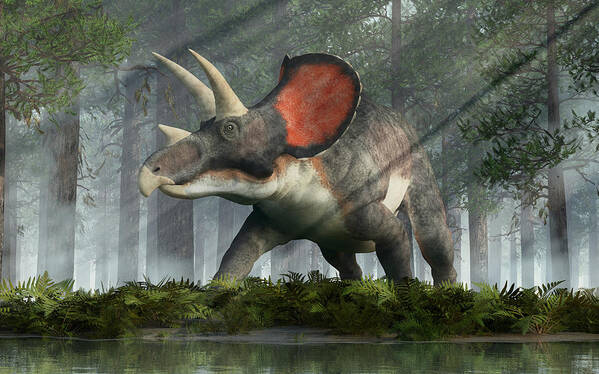 Triceratops Poster featuring the digital art Triceratops in a Forest #2 by Daniel Eskridge