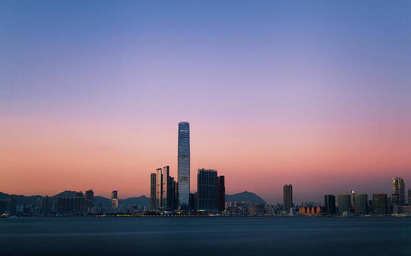 Tranquility Poster featuring the photograph Beautiful Sky Over City Skyline At Dusk by D3sign