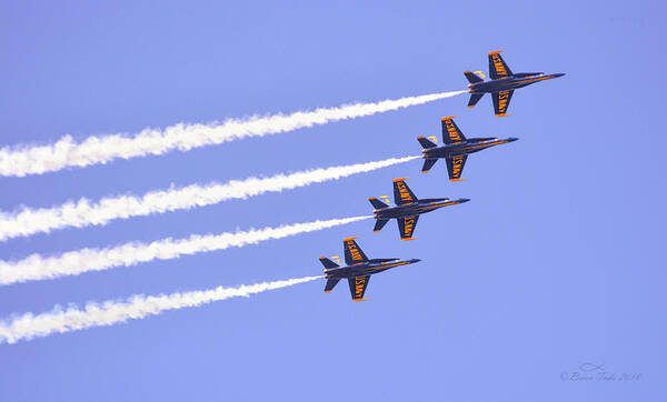 Blue Angels Poster featuring the photograph Blue Angels Diagonal Formation With Jet Streams by Brian Tada