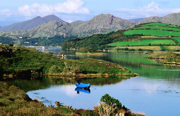 Tranquility Poster featuring the photograph Blue Boat On Tranquil Kenmare River by John Banagan