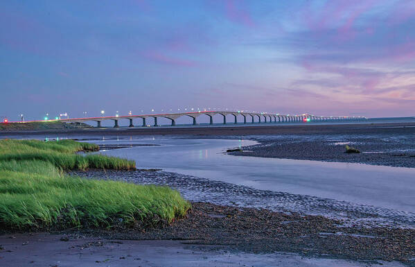 Pei Poster featuring the photograph Lighting It Up At Confederation Bridge by Marcy Wielfaert