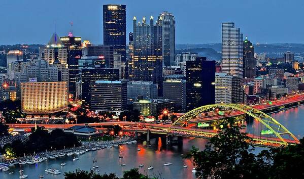 Pittsburgh Poster featuring the photograph Blue Hour in Pittsburgh by Frozen in Time Fine Art Photography