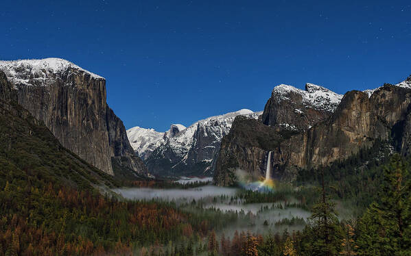 Moonbow Poster featuring the photograph Bridalveil Fall Moonbow by Hua Zhu
