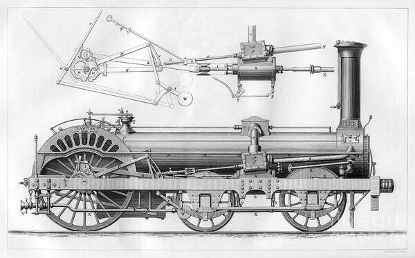 Event Poster featuring the drawing Cramptons Railway Locomotive Engine by Print Collector