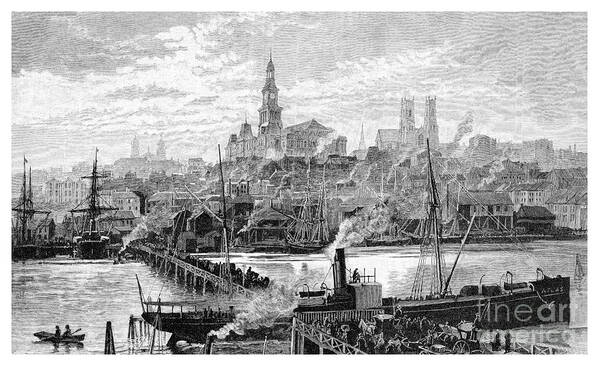 Engraving Poster featuring the drawing Darling Harbour, From Pyrmont, Sydney by Print Collector