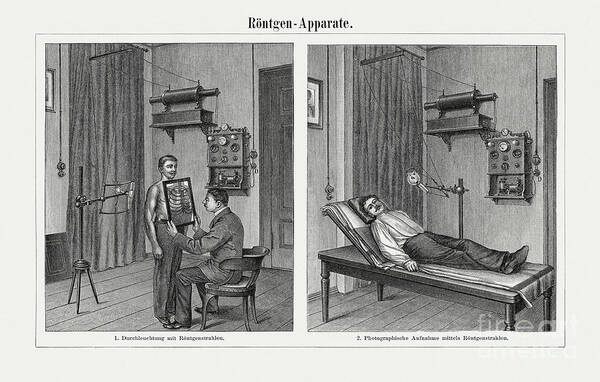 Engraving Poster featuring the digital art Early X-ray Equipment, Wood Engravings by Zu 09