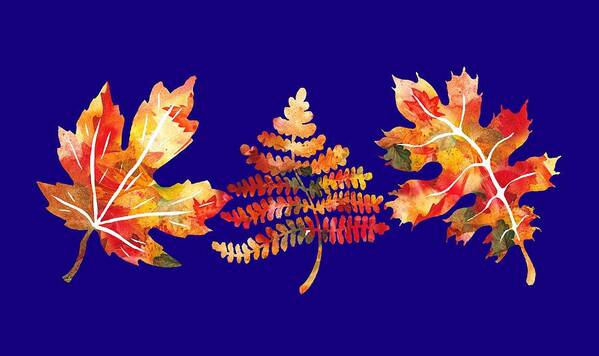 Watercolor Poster featuring the painting Fall Leaves Watercolor Silhouettes Oak Maple Fern by Irina Sztukowski