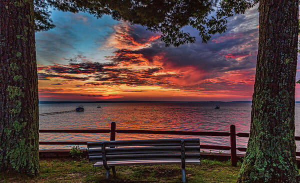 Higgins Lake Poster featuring the photograph Framed Sunrise by Joe Holley