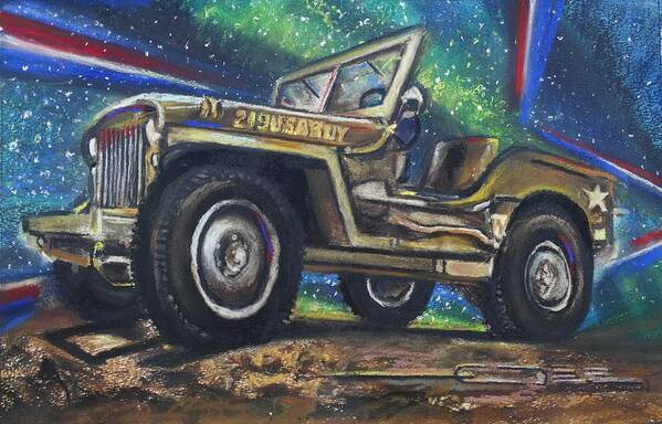 Willys Jeep Poster featuring the pastel GrandPa Willie's Willys Jeep by Eric Dee
