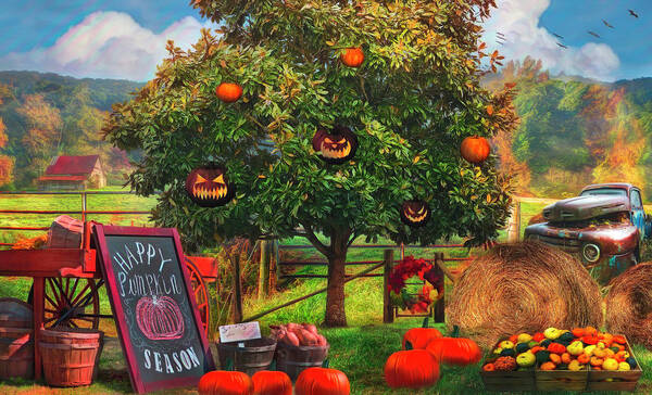 Barn Poster featuring the photograph Happy Pumpkin Season Painting by Debra and Dave Vanderlaan