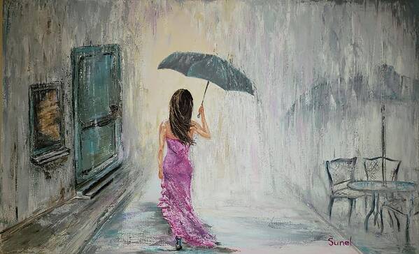 Girl Poster featuring the painting In the rain by Sunel De Lange