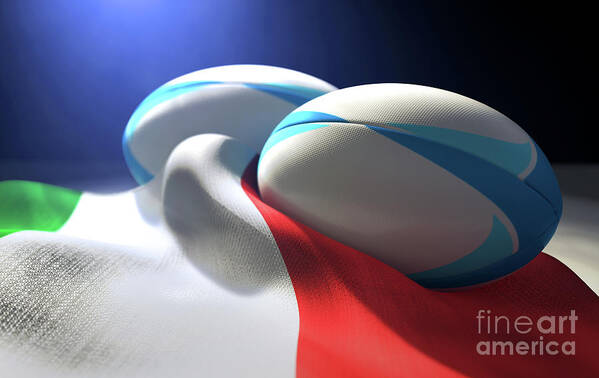 Rugby Poster featuring the digital art Italy Flag And Rugby Ball Pair by Allan Swart