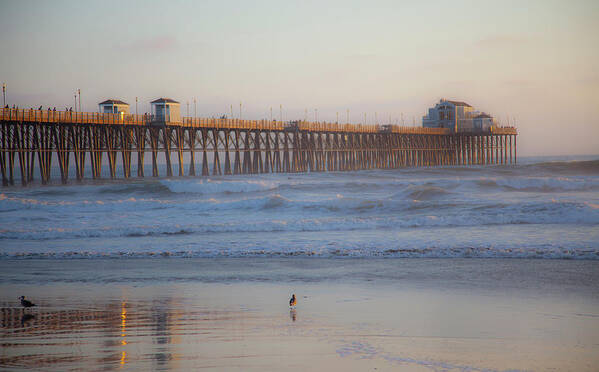 Oceanside Pier Poster featuring the photograph Oceanside California Big Wave Surfing 2 by Catherine Walters