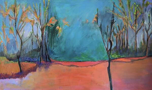 Landscape Poster featuring the painting Orange Lake by Jillian Goldberg