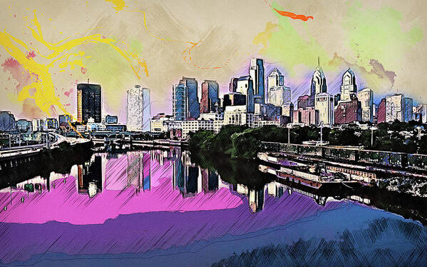 Philadelphia Poster featuring the painting Philadelphia, Pennsylvania - 08 by AM FineArtPrints