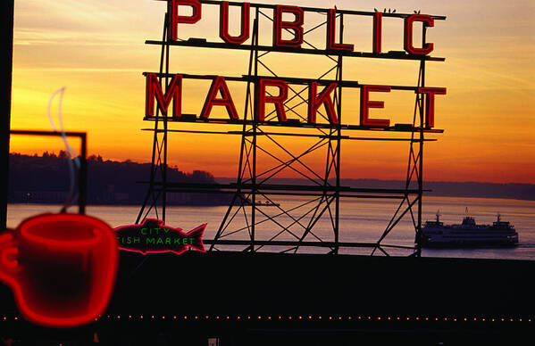 Ferry Poster featuring the photograph Pike Place Market Sign, Seattle by Lonely Planet