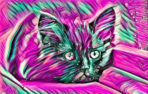 Purple Poster featuring the digital art Resting Kitten Abstract Purple by Don Northup