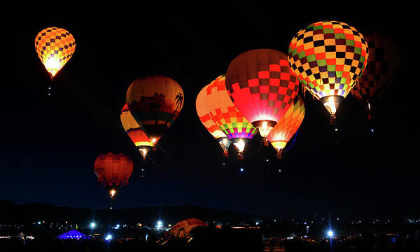 Hot Air Balloons Poster featuring the photograph Ascending balloons panoramic work A by David Lee Thompson