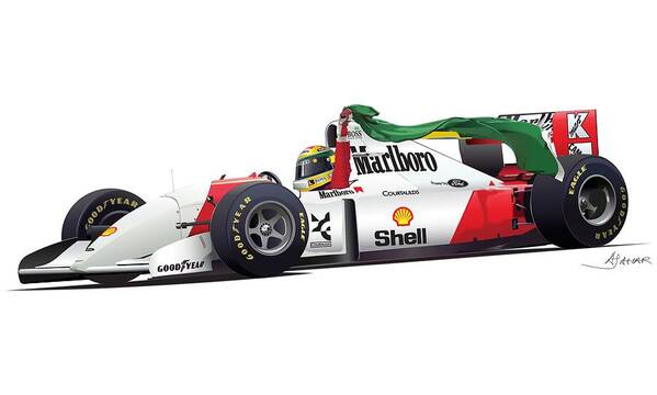 Senna No Background Poster featuring the drawing SENNA No Background by Alain Jamar