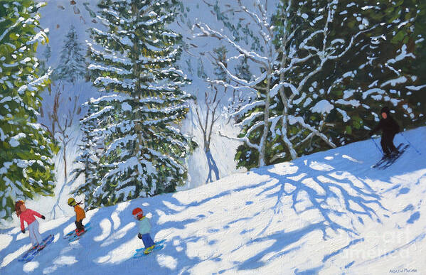 Skiing Courchevel To La Tania Poster featuring the painting Skiing Courchevel to La Tania by Andrew Macara