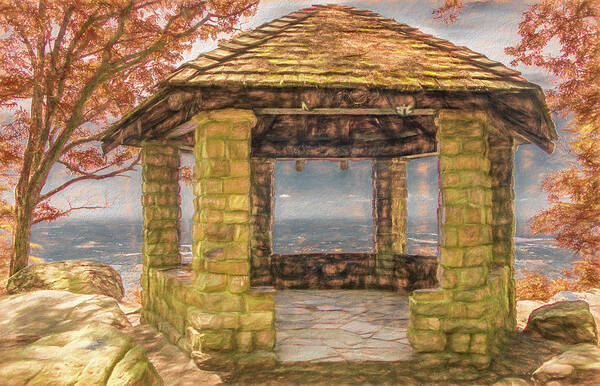 Tennessee Poster featuring the photograph Stone Gazebo Atop Chilhowee Mountain, Painterly   by Marcy Wielfaert