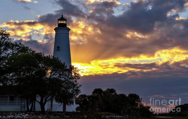 Lighthouses Poster featuring the photograph Sunrise Glow In The Lighthouse by DB Hayes