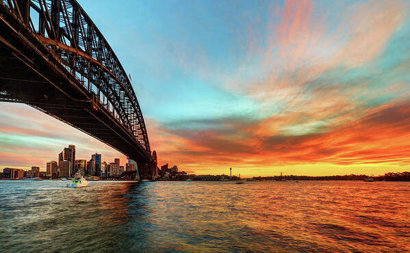 Tranquility Poster featuring the photograph Sydney Harbour Bridge At Sunset by Steve Daggar Photography