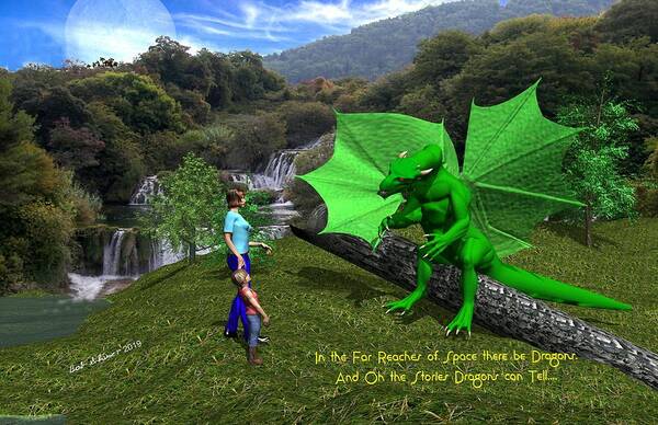  Poster featuring the digital art There Be Dragons by Bob Shimer