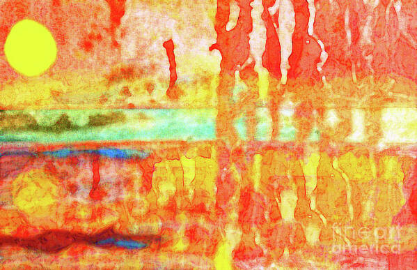 Abstract; Landscape; Beach; Coastal; Coast; Hot; Tropics; Tropical; Color; Sunset; Sunrise; Patterns; Lines; Vertical; Horizontal; Orange; Yellow; Teal; Green; Red; Blue; Digital; Painting; Art; Photograph; Fantasy; Beautiful; Sharon Eng; Doodle; Doodleng; Image; Paint; Home; Decor; Decorating; Wall; Business; Office; Corporate; Pillow; Decorative; Shower Curtain; Bag; Colorful; Bright Poster featuring the mixed media Tropical Dream 300 by Sharon Williams Eng