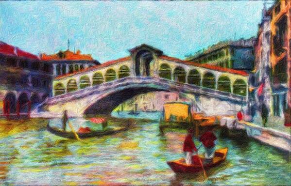 Rialto Bridge Poster featuring the painting Venezia, Ponte Rialto by Vincent Monozlay