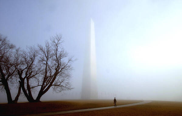 Washington Monument Poster featuring the photograph Washington Monumnet In Fog by The Washington Post