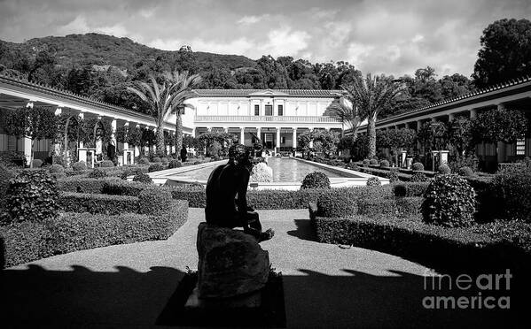 Getty Poster featuring the photograph Wide Angle Getty Villa Black White by Chuck Kuhn