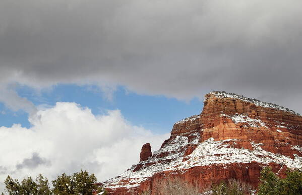 Scenics Poster featuring the photograph Winter Snow Red Rock Sedona by Sassy1902