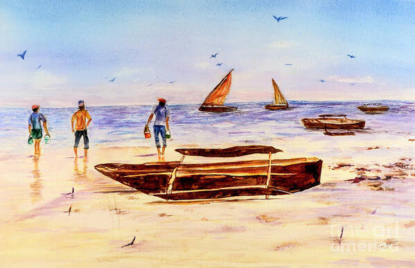 Beach Poster featuring the painting Zanzibar Forzani beach by Sher Nasser