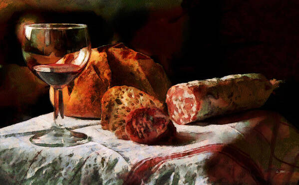 Still Life Poster featuring the painting Aperitif with Bread and Sausage - DWP2027177 by Dean Wittle