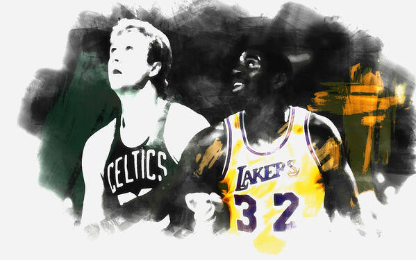 Larry Bird Poster featuring the mixed media Magic Johnson and Larry Bird 1a #2 by Brian Reaves