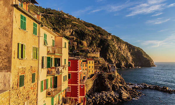 Sunset Poster featuring the photograph Panorama of Riomaggiore #2 by Fabiano Di Paolo