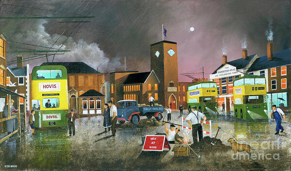 England Poster featuring the painting Dudley Trolley Bus Terminus - England #2 by Ken Wood
