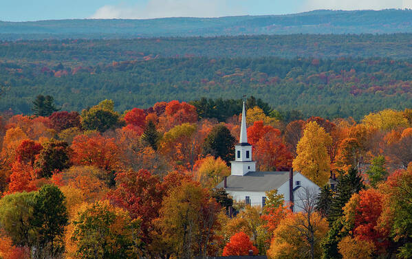 Autumn Fall Colors Poster featuring the photograph A Steeple Among the Maples by Jeff Folger