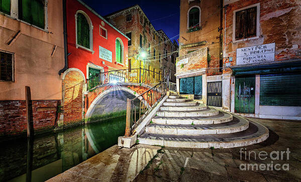 Night Poster featuring the photograph A Venice's corner by night by The P