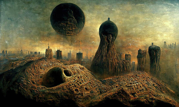 Alien Poster featuring the painting Alien City, 04 by AM FineArtPrints