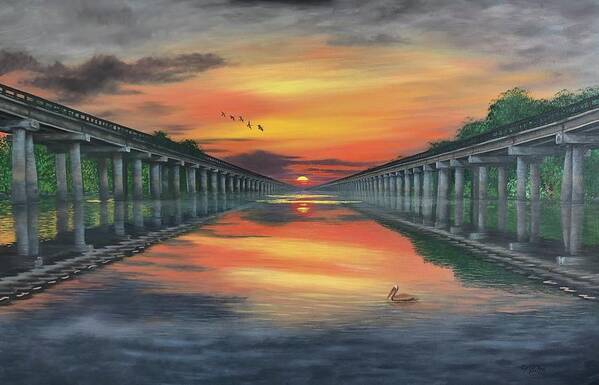 Bridge Poster featuring the painting Atchafalaya Basin Bridge by Marlene Little