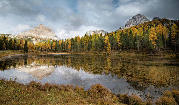 Antorno Lake Poster featuring the photograph Lake antorno in autumn Italian dolomiti by Michalakis Ppalis