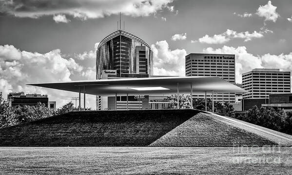 Houston Poster featuring the photograph Black and White of Houston Centinnel Pavillion by Bee Creek Photography - Tod and Cynthia