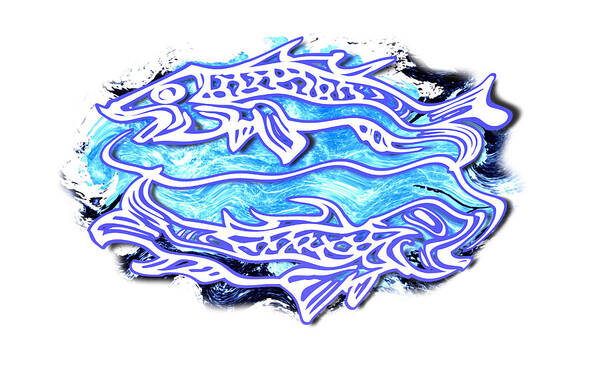 Blue Poster featuring the digital art Blue Pisces March Zodiac Sign by Delynn Addams