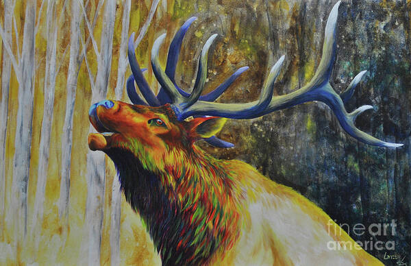 Elk Poster featuring the painting Breaking Out Into the Light by Lance Crumley